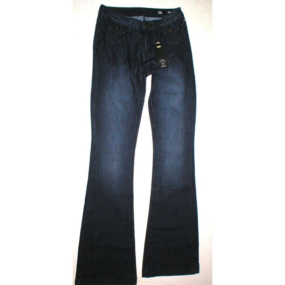 New NWT $99 Designer Buffalo David Bitton Jeans Womens 24 X 33 Mid Rise Flare Dk